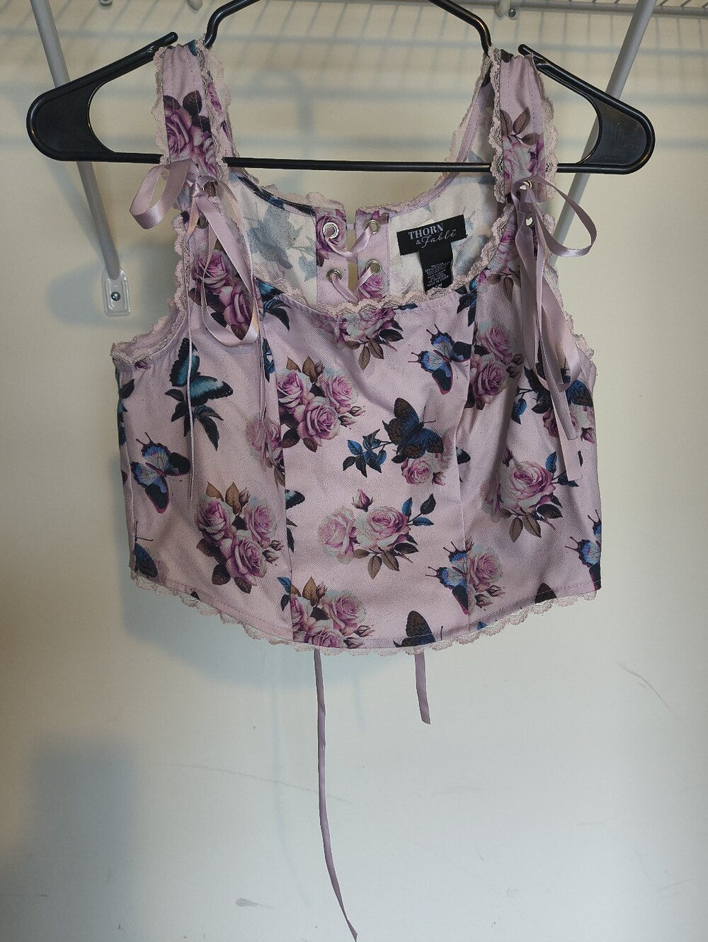 Thorn & Lace Purple Floral Lace-Trim Crop Tank